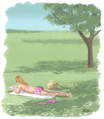 illustration femme couchée dans l'herbe
