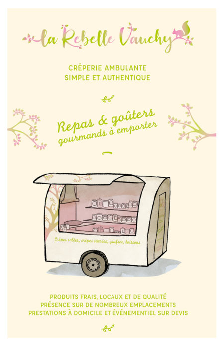 Mise en page flyer food truck, illustration, logo