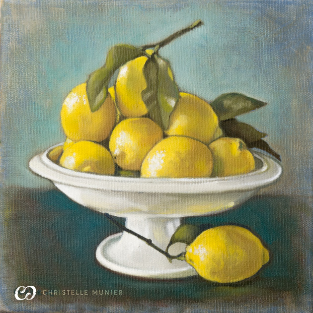 Citrons dans un coupe peinture