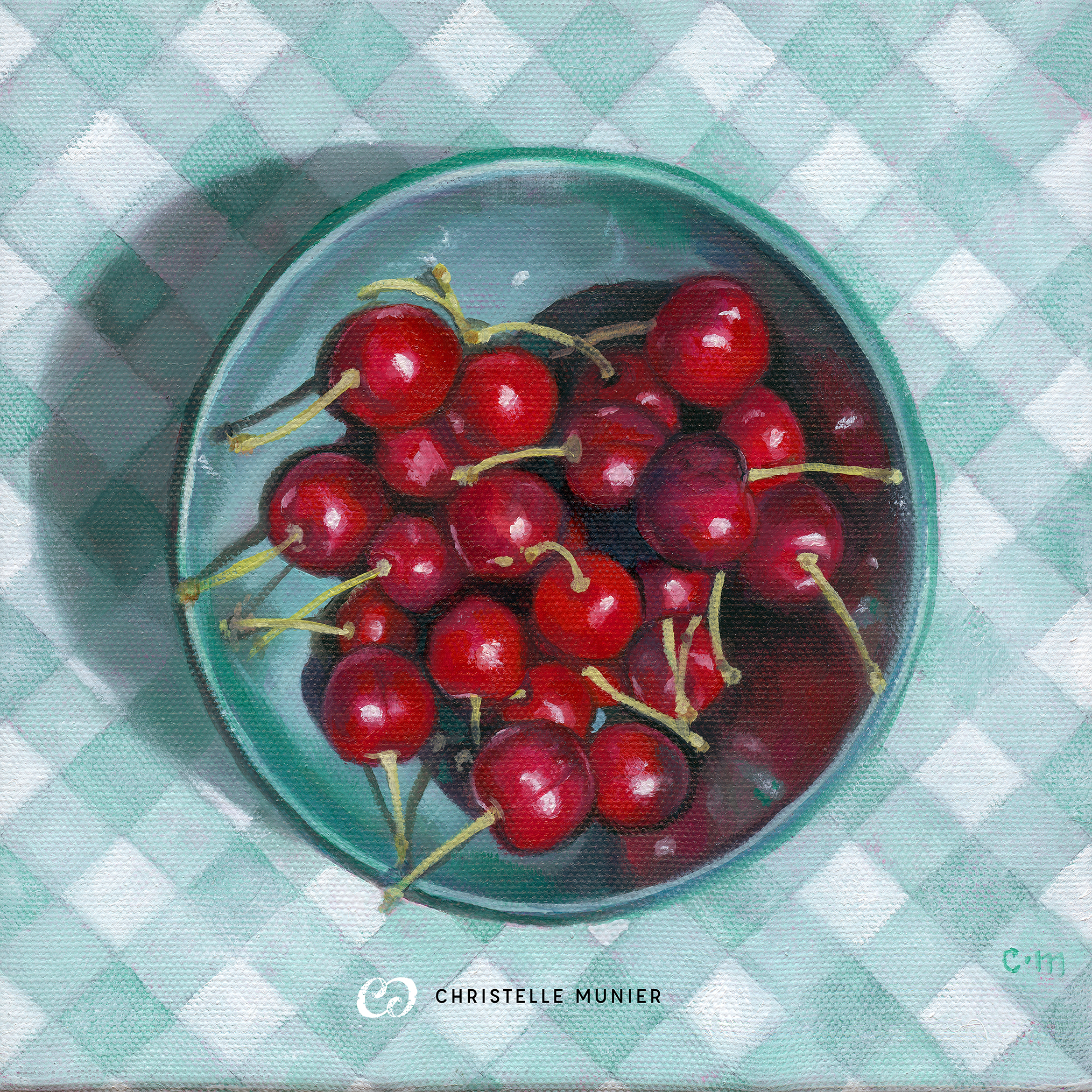 Nature morte huile sur toile bol de cerises